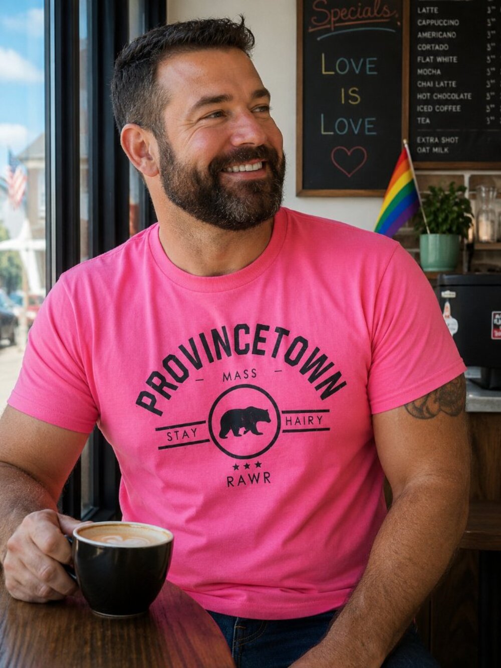Title: LGBTQIA+ Pride Provincetown Bear Week Stay Hairy Rawr Pink Tee Medium